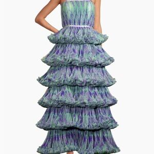 Giada Floral Mesh Ruffle Gown